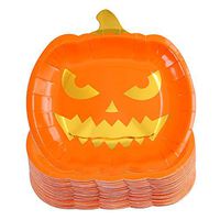 Aneco 50 Pieces Halloween Paper Plates Orange Pumpkin Party Plates Halloween Party Supplies Party Tableware for Halloween Party