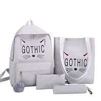 Putars 4Pcs Women Cat Canvas Hand Bag Shoulder Bag Crossbody Bag Pencil Case Package