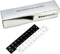 Ear Seeds: Stainless Steel Ear Seeds on Clear Invisible Tape - 160 Pieces - Acupressure Earseeds for Men and Women - Auriculotherapy Pellets Set - Clear Tape - Giftable Silver Foil Box