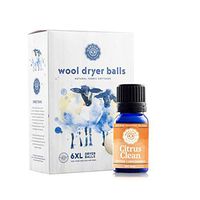 Woolzies Wool Dryer Balls Organic: 6 XL Laundry Balls for Dryer + 10 ml Citrus Clean Essential Oil Combo for use as 100% Pure and Natural Fabric Softener | Best Scented Wool Balls Laundry
