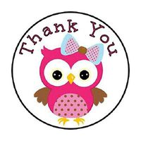 48 Thank You Owl Pink!! ENVELOPE SEALS LABELS STICKERS 1.2" ROUND