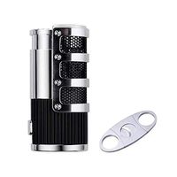 Cigar Cutter and Lighter Set, Cigar Punch Lighter Triple Jet Flame Butane Cigarette Torch Lighter (Black)
