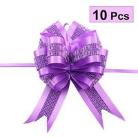 Healifty 10pcs Pull Bows Glitter Diamond Flower Knot Ribbon Bow Gift Present Wrapping Tie Bow for Wedding Car Birthday Valentine Decor (Purple)