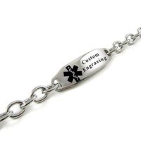 My Identity Doctor - Custom Engraved Women's Medical Bracelet, 6mm Steel O-Link - Black - Wrist Size 7.25 Inch