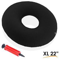 Saridjo Donut Pillow Cushion | Extra-Large 22” Inflatable Medical Seat w/Pump for Hemorrhoids, Surgery Recovery, Back Pain, or Postpartum Healing (22-inch, Black)