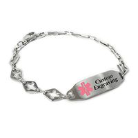 My Identity Doctor - Ladies Medical Alert Bracelet with Engraving - 316L 6mm Steel Cross - Pink - Wrist Size 6.75 Inch