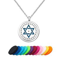 Third Time Charm Star Of David Essential Oil Diffuser Necklace Locket Aromatherapy Jewelry, 12 Refill Pads (Style 1)