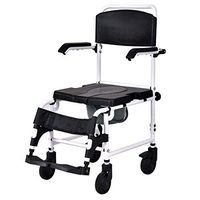LordBee PU New Home Bathroom Shower Toilet Commode Wheelchair with Drop Arms Detachable Wheelchair Legs and Adjustable Pedals Compact Size