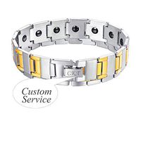 U7 Germanium Magnetic Therapy Bracelet Pain Relief Health Care Wrist Chain Bracelets, 8.6 Inches Resizable (Plain Weave-Gold Customized)