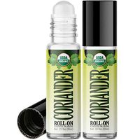 Organic Coriander Roll On Essential Oil Rollerball (2 Pack - USDA Certified Organic) Pre-diluted with Glass Roller Ball for Aromatherapy, Kids, Children, Adults Topical Skin Application - 10ml Bottle