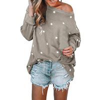 QIBOOG Teen Women Girl Long Sleeve Casual Loose Sleeve Cotton Star Pattern Sweat T-Shirt Blouses Off Shoulder Tops (Gray, XXXXL)