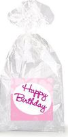 Tilted Pink Cursive Happy Birthday Party Favor Bags with Ties - 12pack