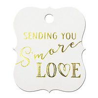 Summer-Ray 50pcs Gold Foil Hot Stamping Sending You S'More Love Wedding Favor Gift Tags (Pure White, Little Violin)