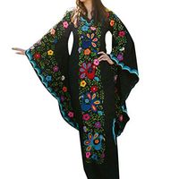 CCatyam Plus Size Dresses for Women, V-Neck Trumpet Long Sleeve Vintage Bohemian Print Loose Party Fashion Black