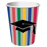 Creative Converting Party Creations 8 Count Hot or Cold Beverage Cups, 9-Ounce, Graduation Stripes