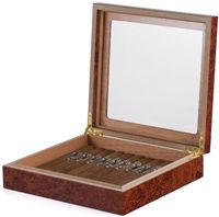 Dark Burl Window Top Travel Cigar Humidor + Humidifier 15-20 Ct
