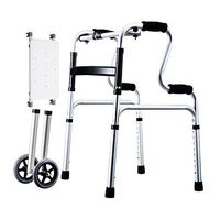 Ultra Narrow Light Weight Walking Frame/Healthcare Folding Aluminium Walker with Wheels and Bathing Board - Adjustable Height (Ergonomic Handles)