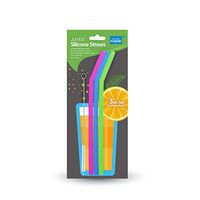 RE-USABLE SILICONE DRINKING STRAW - 3 PACK WITH CLEANING BRUSH (assorted pink, blue, and green colors)