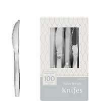 ELEGANI White Silver Premium Tableware; Silver Plastic Knives 100ct