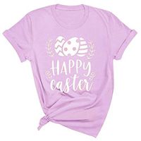 Eoeth Tops Blouse for Women Happy Easter Letter Printed Short Sleeves Pullover O-Neck Casual Shirts T-Shirt Tracksuits Tee Pink