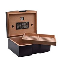 Lxc Curved U-Shaped Design Pure Black Matte Retro Cedar Wood Visualization Hygrometer Cigar Box