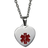 OIDEA Free Engraving,Stainless Steel Heart Medical Alert ID Dog Tag Pendant Necklace for Men