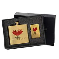 Elephant Love Love Love - Gold Lighter and Pocket Hip Liquor Flask Survival Camping Gift Box Set