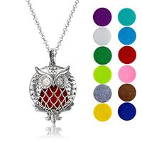 mEssentials Owl of Athena Essential Oil Diffuser Necklace Gift Set - Includes Aromatherapy Pendant, 24" Stainless Steel Chain, 12 Color Refill Pads