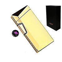 Arc Lighter Double Cross Electrical USB Rechargeable Windproof Flameless Lighter for Fire Cigarette Candle Outdoors Indoors (Gold)