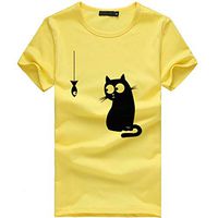general3 Women Girls Plus Size Tops Cat Print Tee Shirts Short Sleeve O-Neck T Shirt Blouse(Yellow,X-Large)