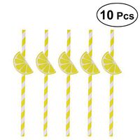BESTOYARD 10pcs Lemon Striped Straws Disposable Paper Drinking Straws Luau Hawaiian Tropical Birthday Party Straws (Yellow)
