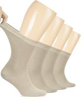 Hugh Ugoli Women's Bamboo Diabetic Crew Socks With Seamless Toe, 4 Pairs, Beige (Shoe Size: 9-12)