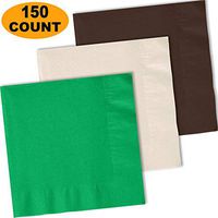 150 Lunch Napkins, Emerald Green, Ivory, Brown - 50 Each Color. 2 Ply Paper Dinner Napkins. 6.5" folded, 13.5" unfolded.