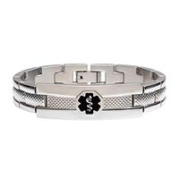 Divoti Deep Custom Laser Engraved Textured Link 316L Medical Alert Bracelet for Men - Black-8.0"