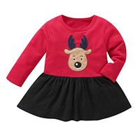 Driuankeji Xmas Gifts Infant Baby Girls Clothes Kids Long Sleeve Cartoon Print Dress Children Christmas Outfit Red
