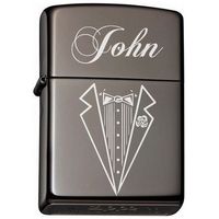 Groomsman, Best man Gift Personalized Tuxedo Zippo LIGHTER - Free Laser Engraving (Ice Black)
