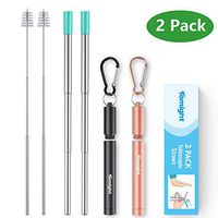 Tomight 2 Pack Telescopic Reusable Straws, Portable Stainless Steel Metal Straws with Case Cleaning Brush Carabiner Silicone Tips Keychain, Perfect for Travel, Home,Office