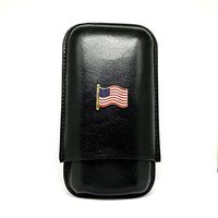 Genuine Leather US Flag Cigar Case 3-Finger with 3 Cigar Holders - Pocket-Sized Cigar Case for Travel, Gifts for Men by Cigar Cutters by Jim (Black)