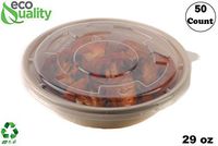 50 Count - EcoQuality 29oz Round Disposable Bowls with Microwavable Lids Natural Sugarcane Bagasse Bamboo Fibers Sturdy Compostable Eco Friendly Environmental Paper Plastic Bowl Alternative Tree Free