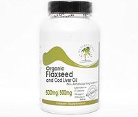 Organic Flaxseed 500mg and Cod Liver Oil 500mg (Emulsified Dry) ~ 200 Capsules - No Additives ~ Naturetition Supplements
