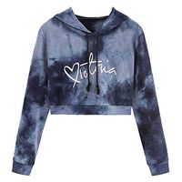 Inkach Women Crop Tops Hoodies, Tie-Dyed Print Long Sleeve Hooded Sweatshirts Pullover Blouse Tops (M, Blue)