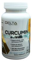 Delta Nutrition Curcumin+ w/NovaSOL Liquid Micelle Technology - 185x More Bioavailable Than 95% Standardized Native Curcumin - 60mg per Serving