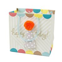 Hallmark Signature 7" Medium Birthday Gift Bag (Pom Pom Party Hat) for Kids, Grandchildren, Friends, Coworkers and More