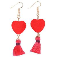 1set Simple Girl Heart Ball Velvet Tassel Earrings Long Stud Earrings Red