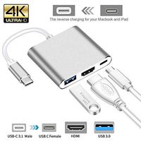 Ocamo USB Type C Hub HDMI 4K Adapter USB-C to Converter with 3.0 USB and 3.1 Charging Port for Retina MacBook Silver
