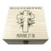 Cross w/Proverbs 21:20 - PREMIUM Essential Oil Box 36 Slots H.E. Signature Bible Gift Series - Holds 5-15ml Bottles and Rollerball Bottles - Wooden Aromatherapy Storage (Pine)