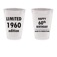 Mandeville Party Company, 10 count Frost Flex Plastic Cups, Happy 60th Birthday - Limited 1960 Edition, Aged to Perfection