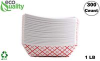 300ct Heavy Duty Disposable Paper Food Tray (1 LB) - Red Check Food Tray, USA MADE, Recyclable, Biodegradable, Compostable, Great for Picnics, Carnivals, Party, Camping, BBQ, Restaurants, Fries