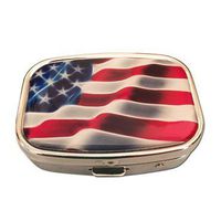 American Flag Patriotic Two Section Rectangular Pocket/Purse/Travel Pill Box