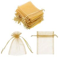 SumDirect 100Pcs 4"x6" Sheer Drawstring Organza Jewelry Pouches Wedding Party Christmas Favor Gift Bags (Golden)
